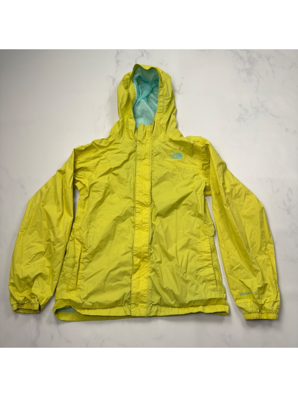 The North Face Rain Jacket Hooded Windbreaker Yellow - Girls 18 XL